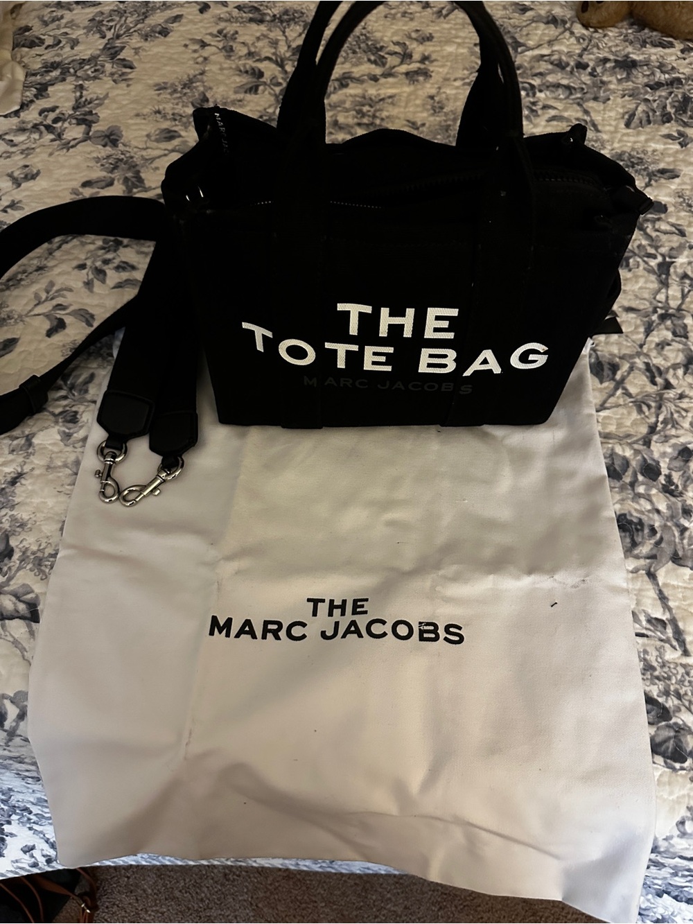 Marc Jacobs Black Canvas Tote Bag with White Logo